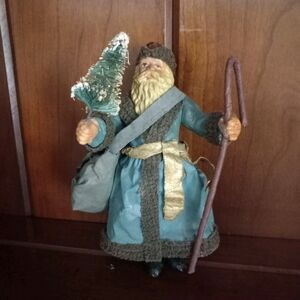 Vtg Kurt Adler Blue Coated Fabric Father Christmas Santa Holding Tree Ornament